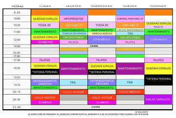 ACTIVIDADES Y HORARIOS